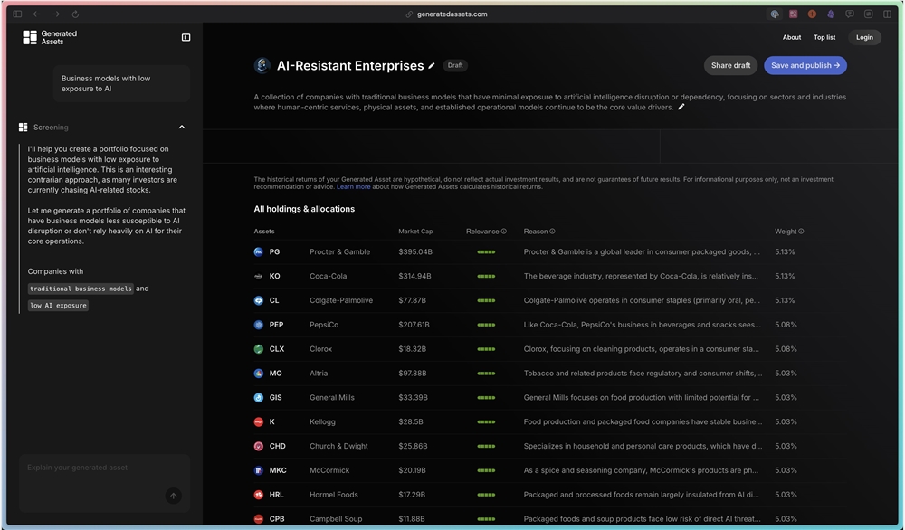 Public AI驱动Generated Assets：文本生成定制指数 革新零售投资体验