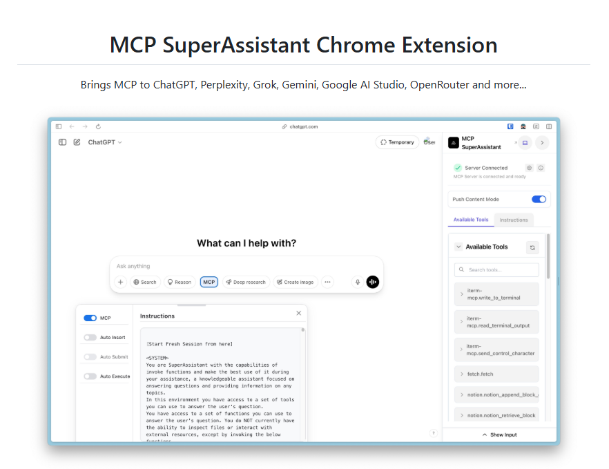 MCP-SuperAssistant Chrome插件上线 自动检测执行工具兼容多AI平台开源