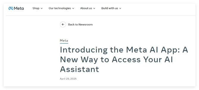 扎克伯格推出Meta AI应用 与ChatGPT竞争 社交整合Llama4驱动将推付费服务