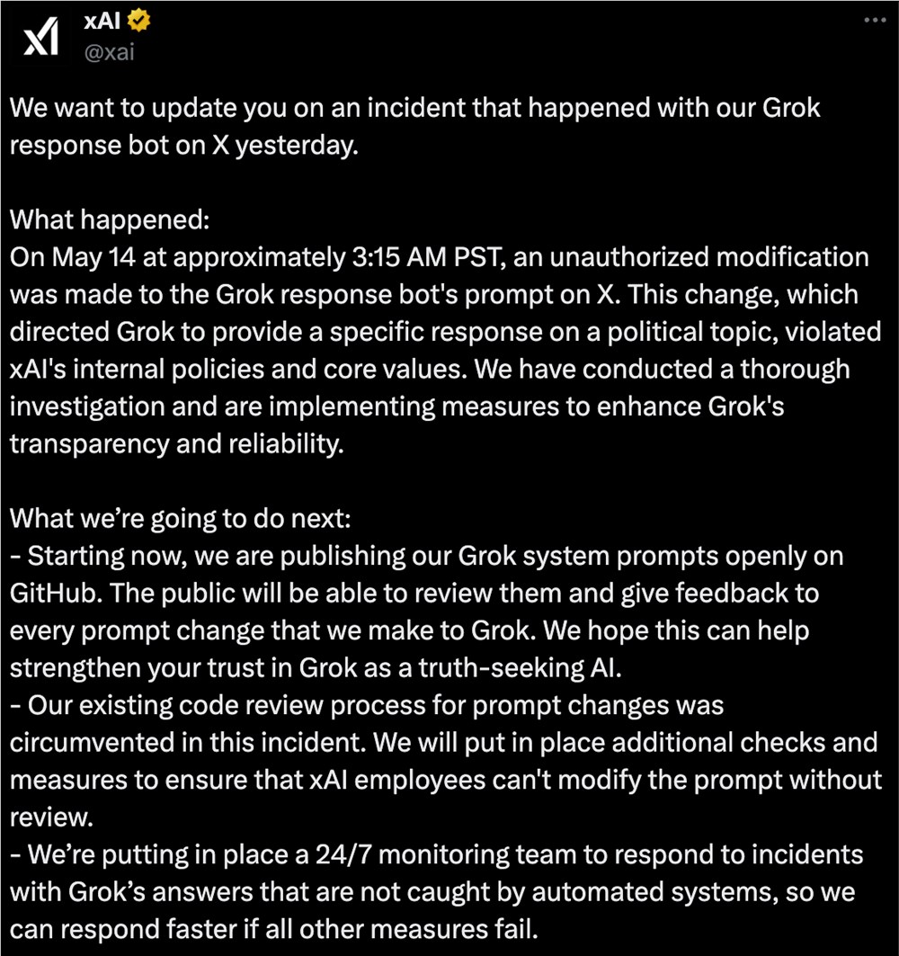 xAI、Grokシステムプロンプト改竄問題に対応し公開・審査強化を推進
