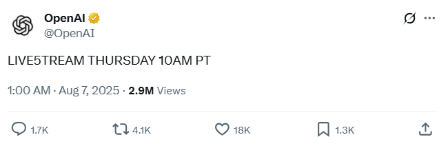 OpenAI直播将揭GPT-5面纱 整合o3普通用户免费体验先进AI Plus享更多功能