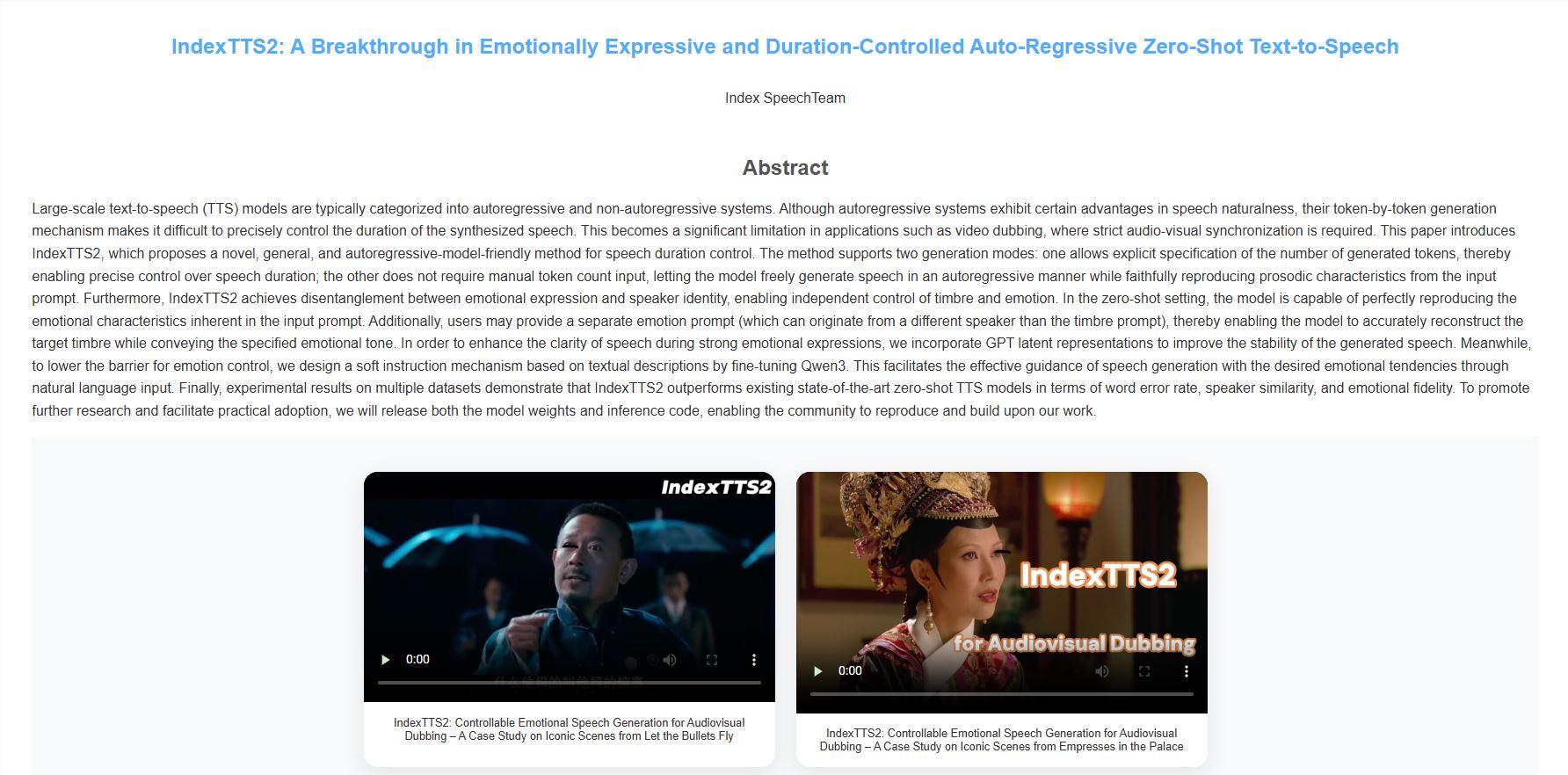IndexTTS2影视级TTS模型：零样本克隆与情绪时长控制实现突破