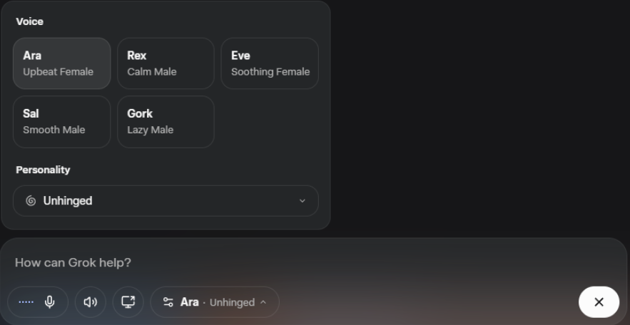 xAI正式发布Grok Web版语音模式 支持多样音声与屏幕共享功能