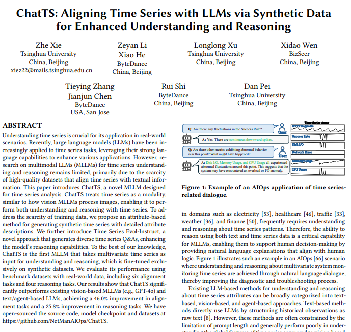 字节跳动清华联合发布ChatTS时序多模大模型 成果获VLDB2025接受