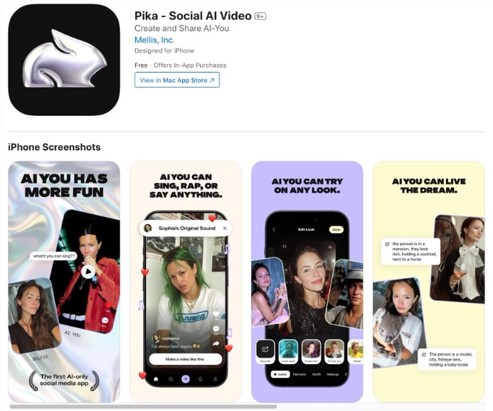 Pika推出C端AI视频特效APP 自拍秒变创意视频开启全民创作