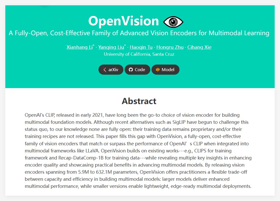 UC Santa Cruz推出OpenVision视觉编码器 可替代CLIP/SigLIP且高效灵活多样