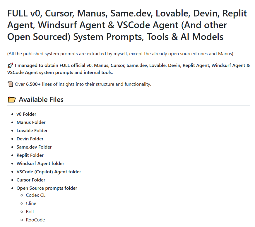 GitHub 30.5K星开源项目：6500行提示词解构9大AI工具设计