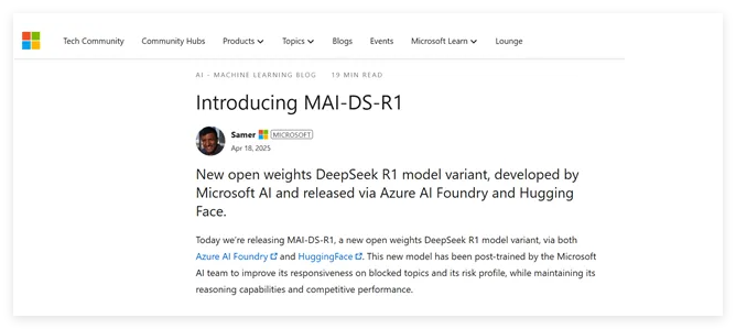 微软开源MAI-DS-R1：敏感响应翻倍有害内容降50%安全可控