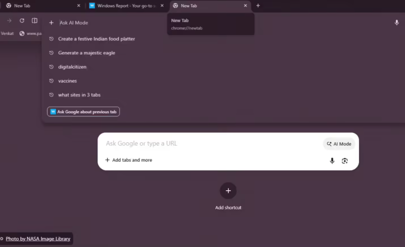 Chrome新标签页AI搜索框升级：全能+菜单、上下文感知及多端同步优化