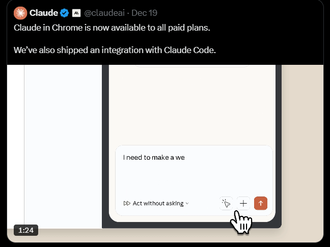 Claude Chrome扩展插件全面开放 付费用户享侧边栏及代码执行功能