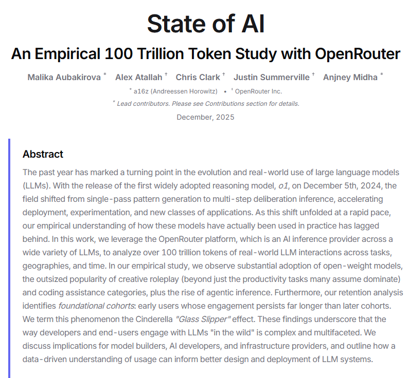 OpenRouter发布LLMs使用研究 揭示开放模型增长及灰姑娘效应
