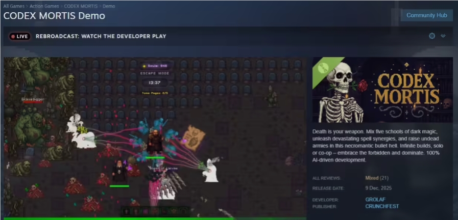 全AI生成游戏《Codex Mortis》引激烈争议 成AI创作标志性案例