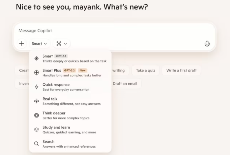 微软Copilot推GPT5.2智能+模式 办公能力媲美行业专家