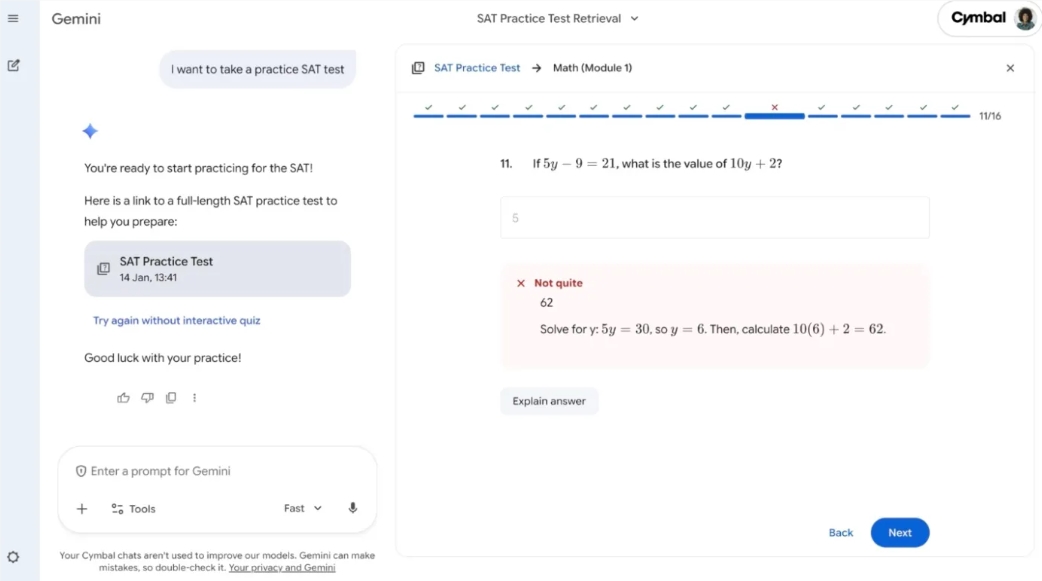 Google Gemini上线免费SAT模拟考 携手普林斯顿评论提供个性化备考反馈