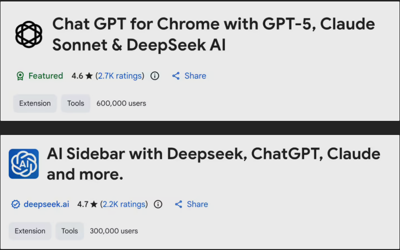 Chrome商店两款伪装AI工具恶意扩展下载超90万次威胁用户数据安全