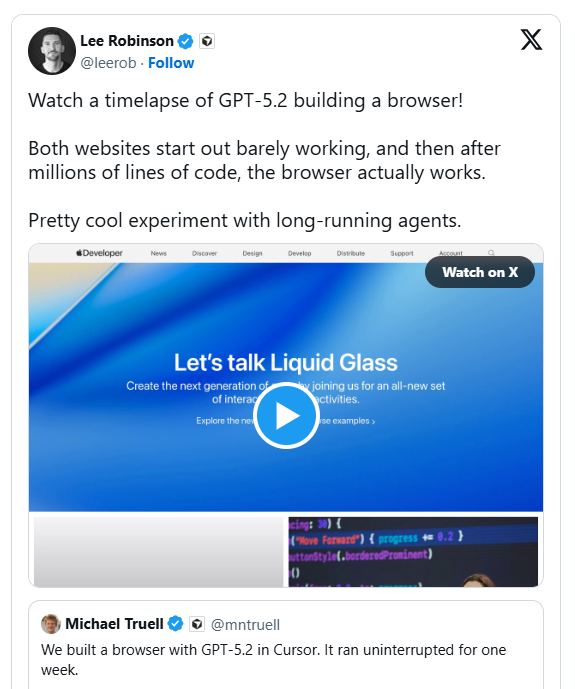 Cursor内部测试：GPT-5.2在长程编程任务中表现优于Claude Opus4.5