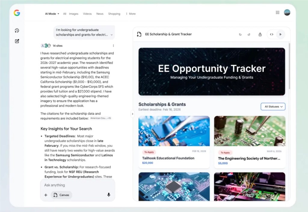 Google Canvas正式向全美开放，通过Gemini AI Mode赋能多领域创作开发