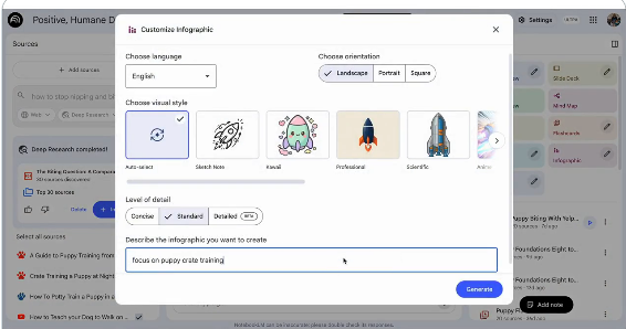 谷歌NotebookLM推信息图自定义样式功能 支持10种预设与个性化编辑