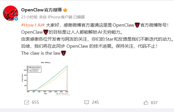 OpenClaw官方微博上线引国内大模型厂商互动 开源势头强劲