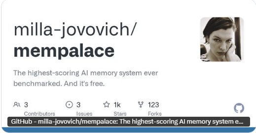 《生化危机》女主角米拉·乔沃维奇开源AI记忆系统MemPalace获LongMemEval首个满分