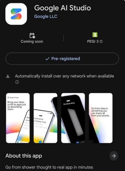 Google AI Studio独立移动应用上线预注册 降低AI开发创作门槛
