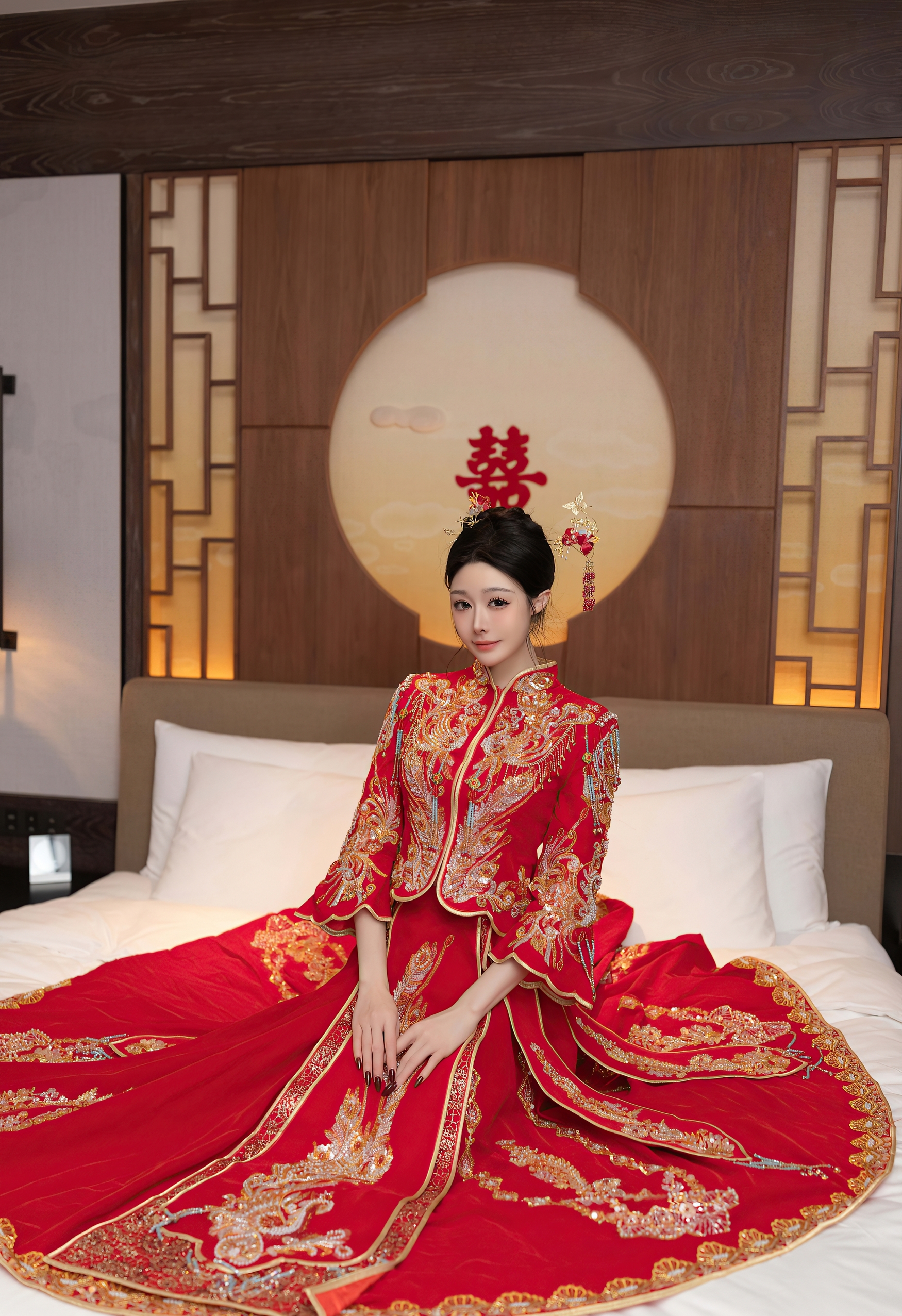 红金龙凤绣中式嫁衣衬娇颜 囍字环伺漾婚仪喜庆精致韵 红金龙凤绣中式嫁衣衬娇颜 囍字环伺漾婚仪喜庆精致韵