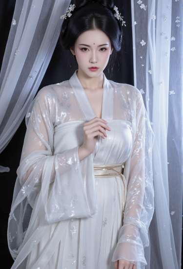 月华如练，轻纱掩映美人姿