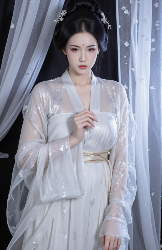 月华如练，轻纱掩映美人姿