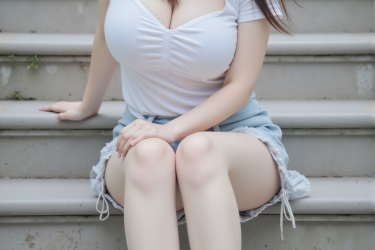 风拂发梢，她静坐阶上，如光在呼吸