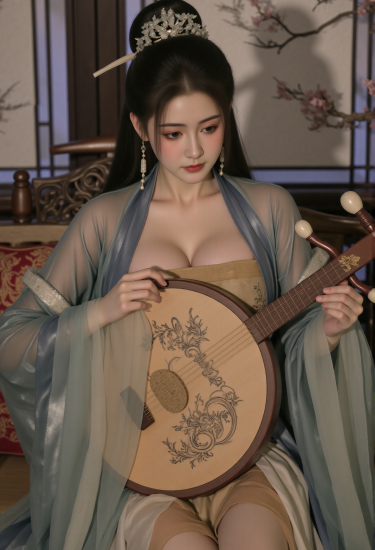 琵琶轻拨春梦碎，月下花影共缠绵