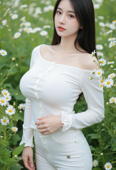 白裙轻舞，雏菊如诗，风起时她正微笑