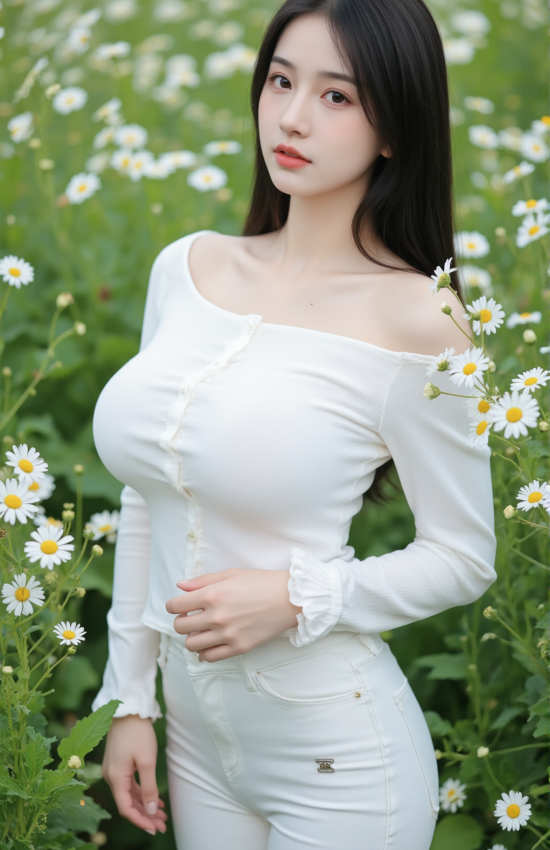 白裙轻舞，雏菊如诗，风起时她正微笑