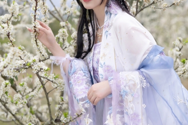 樱花雨落白衣间，她执扇倚栏凝望，是春日私语里最清冷又最温柔的诗。