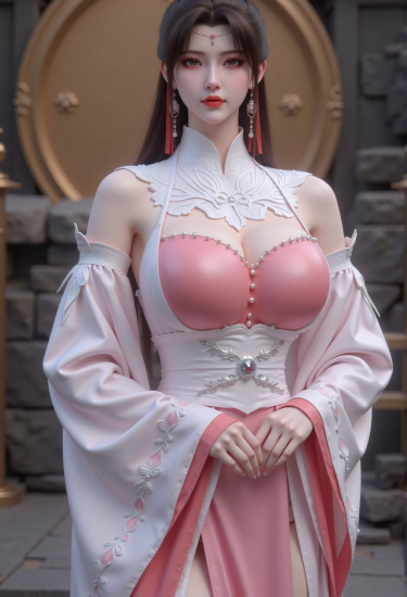 月下花影，粉衣如梦，步摇轻颤，风拂华裳