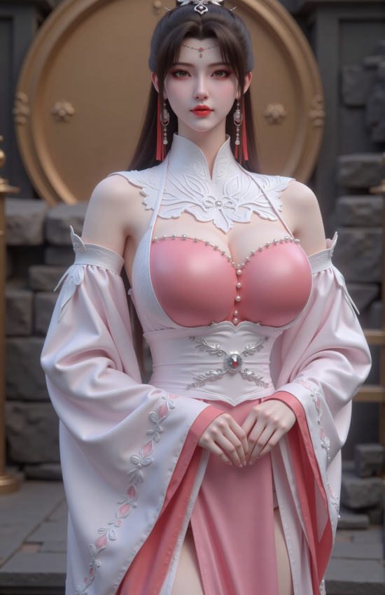 月下花影，粉衣如梦，步摇轻颤，风拂华裳